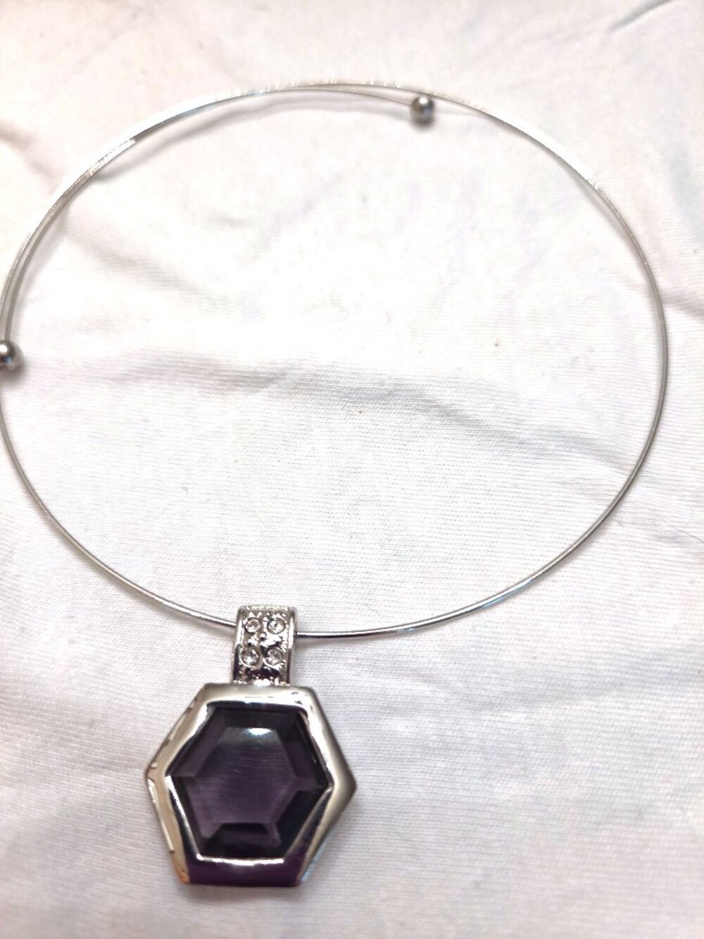 Vintage Choker with Purple Stone Silvertone - Like New